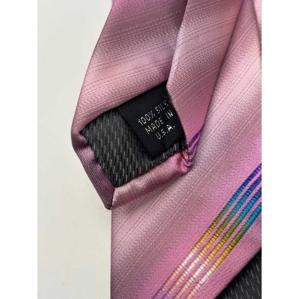 Carlo Palazzi Studio Mens Silk Tie Pink Ombre Rainbow Diagonal Stripe USA Made
